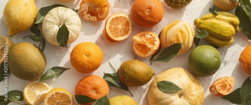 Various fresh citrus fruits...