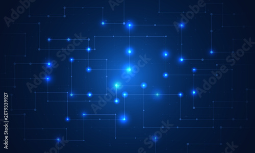 Abstract Future Technology Digital Circuit Board Background with Glowing Light Blue Connected Nodes, Network Data Transmission, Cyberspace Innovation Cyber Security Vector Illustration