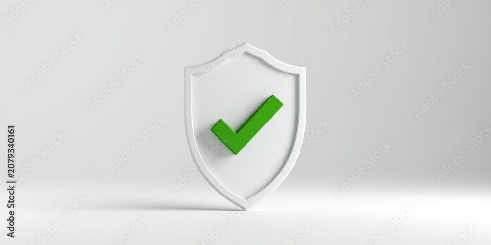 Fototapeta premium Green check mark inside a white shield emblem