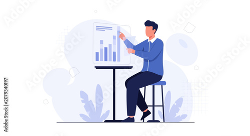 Man analyzing financial charts on a digital screen, business analytics and data visualization concept