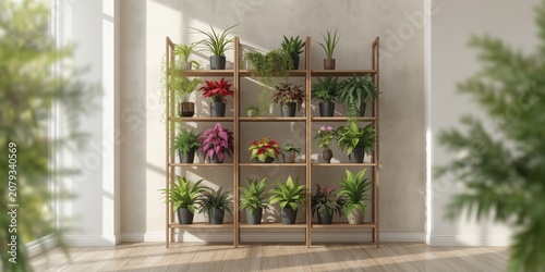 Wooden shelf with various p...