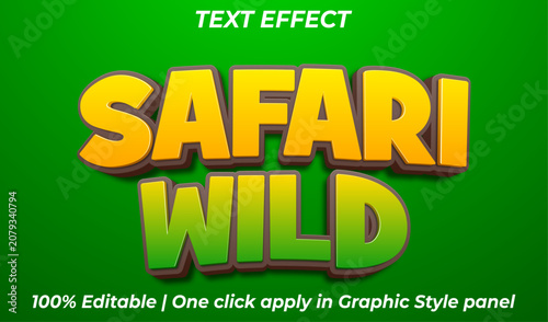 Safari Wild 3D Text Effect for Cartoon Game and Kids Jungle Theme