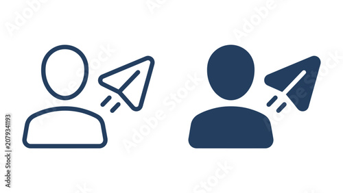 Canvas Print Messaging Icon Pair: A graphic representation of a person with a paper airplane launching from their side, symbolizing sending a message or communication