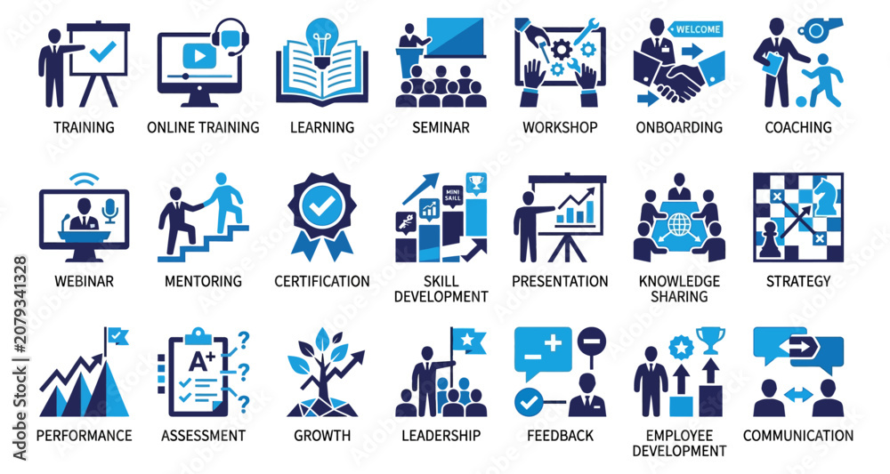 Fototapeta premium Business education icons for training learning and development concepts Isolated on white background