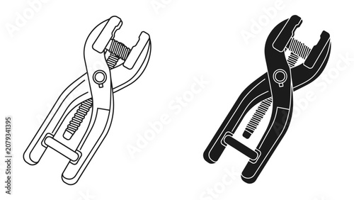 Fotografie Pliers Tool Set: A graphic representation of two pliers, one in outline and the other in solid black, showcasing the mechanical design and utility of the tool