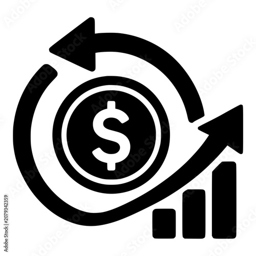 Obraz na plátně Return on Investment Dollar with Cycle Arrows and Growth Chart Silhouette for Fi