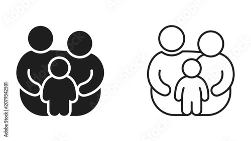 Foto Family Unit Symbol: Stylized icons representing a family unit, showcasing parental figures embracing a child