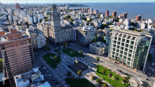 Independence Square At Montevideo In Maldonado Uruguay. Medieval Buildings Scenery. Downtown Cityscape. Salvo Palace Skyline. Independence Square At Montevideo In Maldonado Uruguay. Urban Landmark.