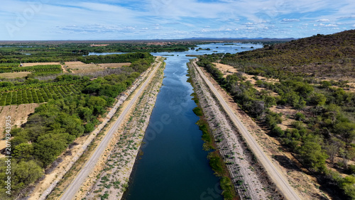River Transposition System In Cabrobo In Pernambuco Brazil. Sao Francisco River Transposition. Hydric Development. River Transposition System. Water Distribution Landscape. Irrigation System.
