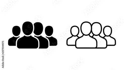Foto Group Iconography: A visual representation of a group of people in both solid black and outline icon forms, symbolizing community, teamwork, and collective identity