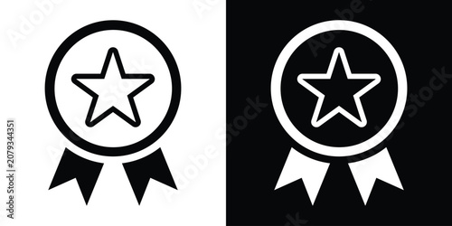 Fotografía Five star ribbon medal badge vector icon symbol