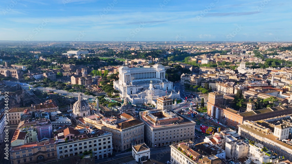 Obraz premium Rome Skyline In Rome Lazio Italy. Medieval Building In A Bustling City Viewed From Above. Metropolitan Landscape High Rise Building Amazing. Metropolitan Town. Rome Lazio.
