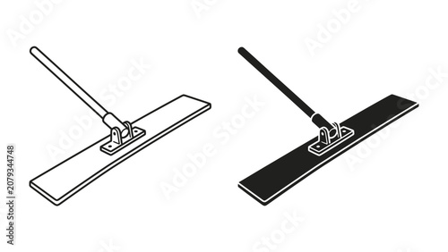 Tableau sur toile Two Mops: A pair of mops, one outlined and the other silhouetted, presented for cleaning or janitorial purposes