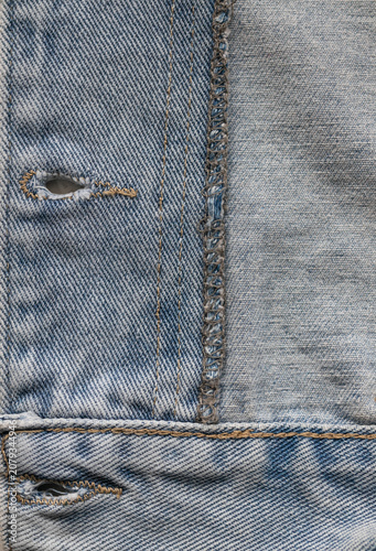 Canvas Print Denim buttonhole and overlock seam detail