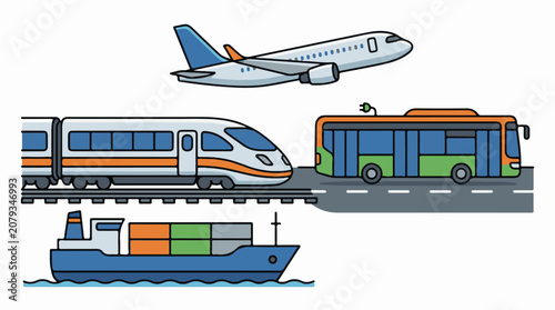 Transportation modes on land sea air.
