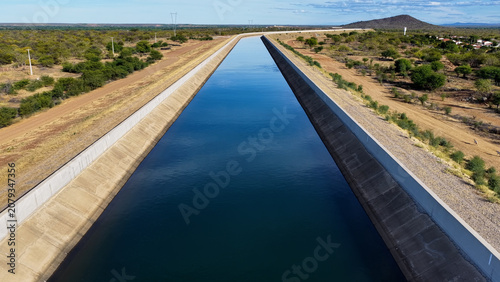 River Transposition System In Cabrobo In Pernambuco Brazil. Sao Francisco River Transposition. Hydric Development. River Transposition System. Water Distribution Landscape. Irrigation System.