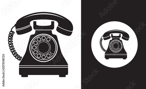 Cuadro en lienzo Vintage Rotary Telephone Symbol with Simple Monochrome Vector Illustration