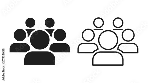 Cuadro en lienzo Group Icon Set: A collection of minimalist graphic icons representing a group of people, depicting unity and community in both solid black and outline styles