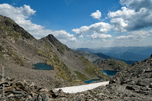 View from Coll dels Estanys Forcats in Pyrenees mountains on borders between Andorra and Spain