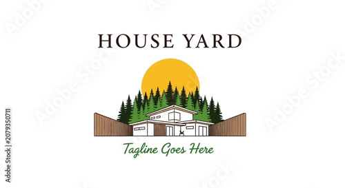 House yard with trees and sun.