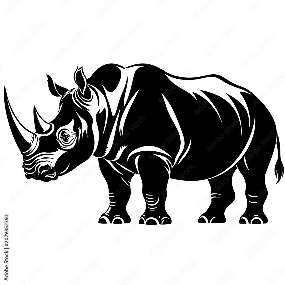 Fototapeta premium Black and White Rhino Silhouette Illustration on White Background