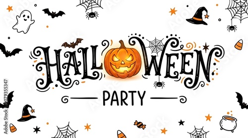 Happy halloween party illustration spooky pumpkins ghosts bats and witch hats for festive celebrations
