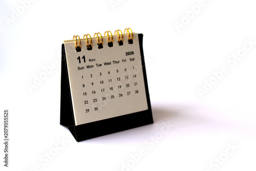 Monthly calendar template for the new year 2026 desk calendar,isolated on white background.