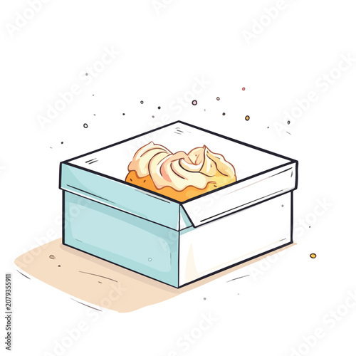 A sweet cupcake with cream frosting inside a gift box illustration.