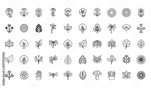 Canvastavla Minimal Botanical Icon Collection Featuring Flowers Leaves Trees Plants and Natu