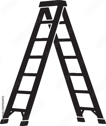 Fotografie Black stepladder vector icon, folding ladder for home maintenance isolated on Tr