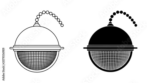 Cuadro en lienzo Tea Infuser Duo: A simple yet elegant set featuring a tea infuser in both line art and solid silhouette, showcasing its spherical design and delicate chain
