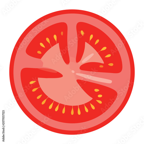 A vibrant red tomato slice isolated on a white background.