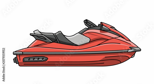A vibrant red watercraft with gray seating is depicted against a white background showcasing its sleek design