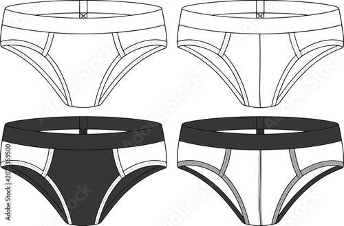 Men's Brief Underwear Fashion Design Technical Flats Front and Back Views briefs