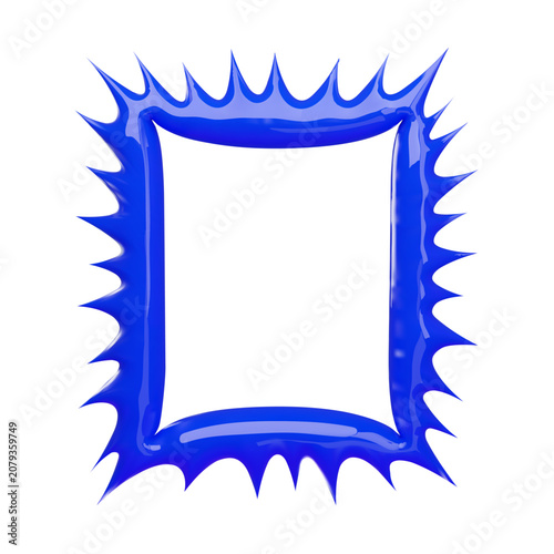 A glossy blue 3D vector illustration spiky frame isolated on a white background. Features a sharp, liquid-like cartoon border with a shiny plastic texture. Perfect for bold Y2K, comic, and playful