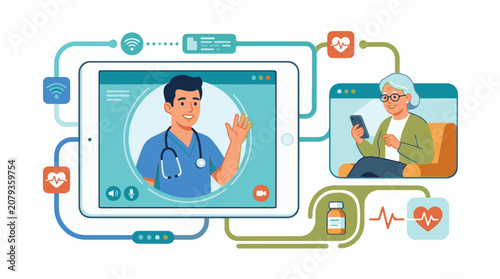 A doctor and patient video call