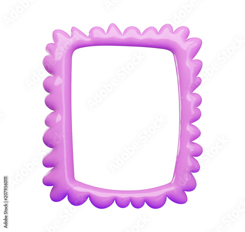 Glossy pink 3D vector illustration of a wavy frame isolated on a white background. It features a soft, wavy frame in the shape of a cartoon cloud or flower with a shiny plastic texture.