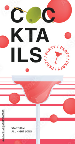 Cocktails party, ad flyer design for bar and pub event. Invitation card templ...