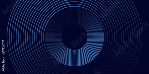 Abstract blue glowing geometric lines on dark blue background. Modern shiny blue circle lines pattern. Futuristic technology concept. Suit for cover, poster,