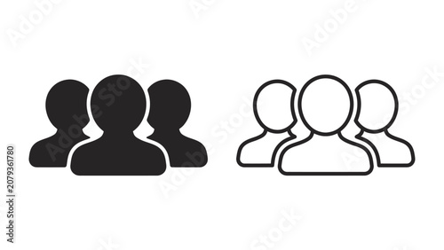 Obraz na plátne Group of People Icon: A pair of stylized icons depict a group of people, one in solid black and the other in outline, representing a collective or community