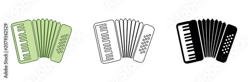 Quadro su tela Set of three accordion icons in different styles: flat, outline, and solid