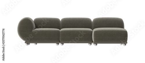 Canvas-taulu Modern modular sofa with rounded armrest and caster wheels on a white background