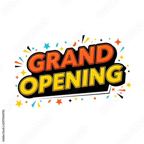 Grand opening colorful explosion text design