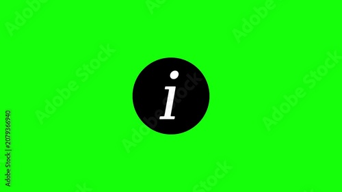Information circle icon looping animation on green background. Info help, desk idea, desk support, about sign symbol animation. User interface meta data button animation with alpha channel