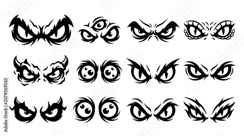 Фотография Abstract eye icons, black grunge eyes, emotive vector symbols, 16 graphic illust