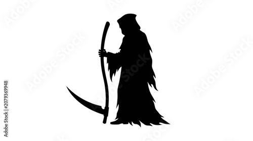 Quadro su tela Grim Reaper silhouette, death icon, black vector, hooded figure, scythe symbol V