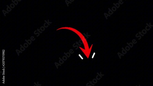 Vibrant red arrow design with a downward curve, suggesting interaction, expansion, or a directional cue in a modern digital context, set against a dark background