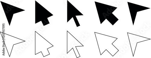 Mouse cursor arrow collection with filled and outline pointer icons for UI, UX and web design
