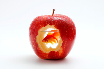 Surreal Red Apple with Goldfish Bowl Inside Conceptual Photography