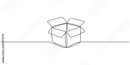 Cardboard box continuous one line drawing, Online shopping, fast delivery concept in simple linear style, Vector illustration, cardboard boxes continuous one line drawing, Online shopping.